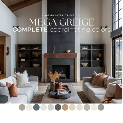 Greige Color Palette, Color Palette Whole House, Sage Palette, Whole House Color Palette, Color Palette Sherwin Williams, Mega Greige, House Color Palette, Sherwin Williams Color Palette, Home Paint Color