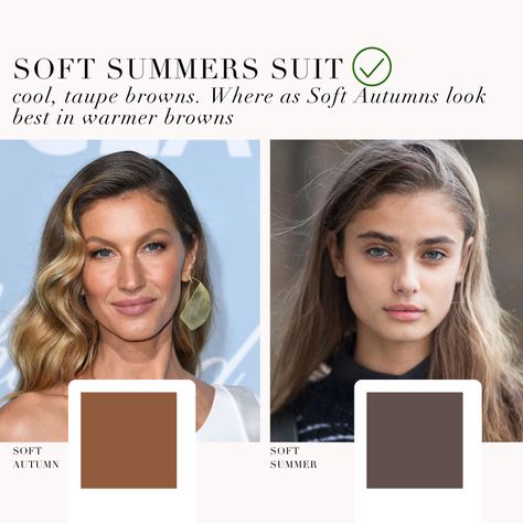 Soft Summer VS Soft Autumn colour analysis comparison 🖤⁠ .⁠ #coloranalysis #colouranalysis #softsummer #softautumn #coloranalyst #summerpalette #autumnpalette Soft Summer Vs Soft Autumn, Autumn Colour Analysis, Season Analysis, Muted Summer, Soft Autumn Makeup, Feminine Tips, Soft Summer Makeup, Soft Autumn Palette, Colour Season