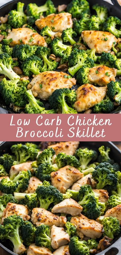 Low Carb Chicken Broccoli Skillet Recipe | Cheff Recipes Low Grain Meals, Keto Chicken Meal Prep Recipes, Prediabetic Chicken Recipes, High Protein Chicken And Broccoli, Cooked Chicken And Broccoli Recipes, Chicken Broccoli Skillet Recipes, Quick And Easy Dinner Recipes For Family Healthy Low Carb, Low Carb Low Salt Meals, Chicken Broccoli Dishes