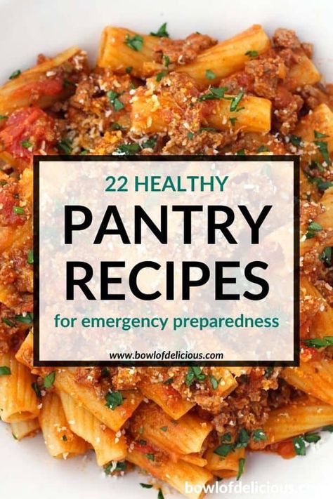 These healthy pantry recipes with beans, canned fish, pasta, and grains are perfect for emergencies, if you're on a budget, or if you just want to use up a bunch of stuff from your pantry! Clean Out Pantry Recipes, Food Storage Recipes Meal Ideas, Prepper Pantry Recipes, Staff Meal Ideas, Pantry Recipes Clean Out The, Clean Out The Pantry Recipes, Emergency Meals Easy Recipes, Pantry Pasta Recipes, Prepper Meals