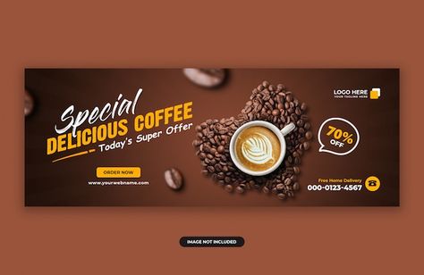 Delicious coffee sale facebook cover ban... | Premium Psd #Freepik #psd #social-design #square-banner #social-media-design #media-post Cafe Billboard Design, Cafe Banner Design, Coffee Banner Design, Cafe Banner, Coffee Banner, Google Banner Ads, Coffee Social, Cafe Poster, Cover Post