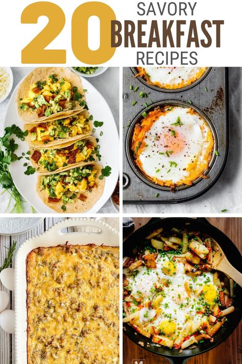 Breakfast isn't just for getting your morning energy. These savory dishes can help you enjoy breakfast any time of the day. Savory To Go Breakfast, Savory Baked Breakfast, Health Y Breakfast, Man Breakfast Ideas, Light Savory Breakfast, Breakfast Ideas Gourmet, Non Sweet Breakfast Ideas, On The Go Savory Breakfast, Fancy Breakfast Ideas Healthy