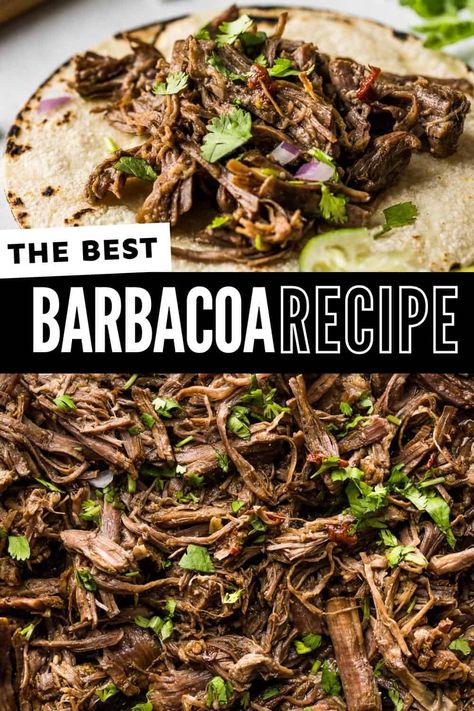 This beef barbacoa recipe is the ultimate combination of juicy and tender slow-cooked beef with the most delicious spices and seasonings. Pile it onto tortillas or stuff in burritos, quesadillas, gorditas, and more! Best Barbacoa Recipe, Mexican Barbacoa Recipe, Beef Barbacoa, Isabel Eats, Barbacoa Recipe, Mexican Menu, Mexican Beef, Tamale Recipe, Barbacoa Beef