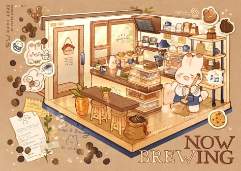 Storefront Exterior, Cute Bakery, 귀여운 음식 그림, Building Illustration, Isometric Art, Cute Cafe, Cute Food Drawings, Isometric Illustration, Cute Food Art