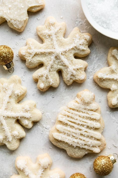 Create some joyful memories around the holidays with making these fun and festive Gluten-Free Sugar Cookie Cut-Outs. Easy gluten-free sugar cookie dough that's easy to roll out, bakes to soft perfection, and has a fun white icing for a little piping around the edges will bring the holiday cheer! Gf Cutout Sugar Cookies, Gluten Free Christmas Cutout Cookies, Gluten Free Roll Out Cookies, Sugar Cookie Gluten Free, Gf Cut Out Cookies, Gf Christmas Cookies Recipes, Gluten Free Cut Out Sugar Cookies, Best Gf Christmas Cookies, Christmas Cookie Gluten Free