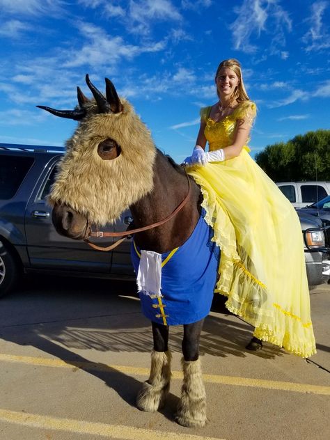 Halloween Horse And Rider Costume, Horse Show Costume Ideas, Costumes To Do With Your Horse, Horse Show Halloween Costumes, Horse Rider Costume Ideas, Cute Horse Halloween Costumes, Horse Trunk Or Treat, Halloween Costume For Horse And Rider, Costume Ideas For Horse And Rider