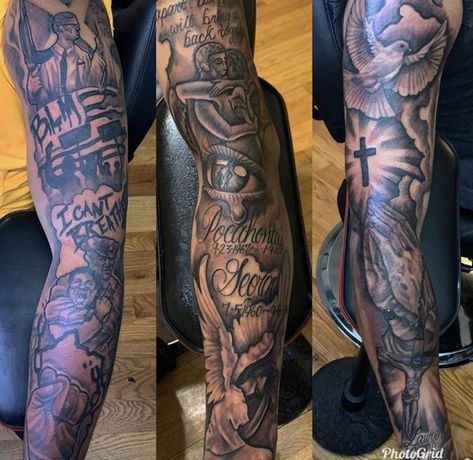 Good Men Tattoo Ideas, Hood Sleeve Tattoos For Guys, Black Men Sleeve Tattoo, Hood Tattoo For Men Forearm, Arm Tattoo Black Men, Hood Tattoos For Men Arm, Full Arm Sleeve Tattoo Men, Black Men Sleeve Tattoo Ideas, Sleeve Tattoos Arm