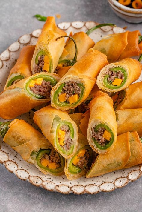 Filipino Appetizers Simple, Filipino Finger Foods Parties, Dynamite Lumpia, Dynamite Roll, Veggie Rolls, Vegan Ground Beef, Vegan Cheddar Cheese, 2023 Food, No Egg Desserts