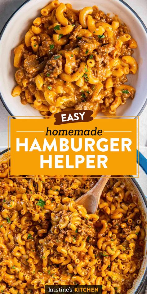 This homemade hamburger helper is cheesy, saucy and flavorful, made with ground beef, pasta and a delicious mix of seasonings. It's a family-friendly one pot meal that's perfect for busy days! Homemade Cheesy Enchilada Hamburger Helper, Hamburger Tomato Recipes, Easy Hamburger Helper Recipes, Diy Hamburger Helper Recipes, Homemade Hamburger Helper Easy, Crockpot Hamburger Helper, Hamber Recipes Ground Beef, Hamburger Meat Recipes For Dinner, Hamburger Pasta Recipes