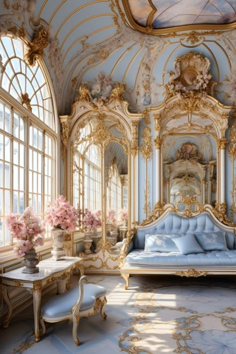 A Baroque-Style Apartment Home Interior Design Rococo Design Interior, Baroque Architecture House, Crown Princess Prince Castle Dress, Rococo Modern Interior, Baroque Room Aesthetic, 1800s Home Aesthetic, Vintage Castle Interior, French Rococo Interior Design, Rococo Apartment