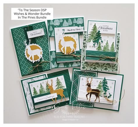 'Tis The Season Cards Stampin Up Wishes And Wonder, Reindeer Cards, Deer Cards, Christmas Season Greetings, Reindeer Card, Rose Paper, Fancy Fold Card Tutorials, Simple Christmas Cards, Simple Birthday Cards