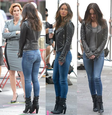 Judith Hoag and Megan Fox on the set of 'Teenage Mutant Ninja Turtles' Featuring: Judith Hoag, Megan Fox Where: Manhattan, New York, United States When: 11 May 2015 Credit: TNYF/WENN.com Megan Fox Outfits, Megan Fox Style, High Heeled Boots, Outfit Styles, Biker Chic, Weekly Outfits, Megan Fox, Girls Jeans, Outfits Casuales