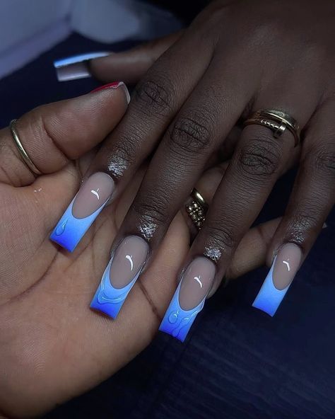 Blue And White Acrylic Nails Design, Snow White Nails, Neon Blue Nails, Types Of Nail Polish, Nail Goals, White Instagram, August Nails, Curved Nails, Graduation Nails