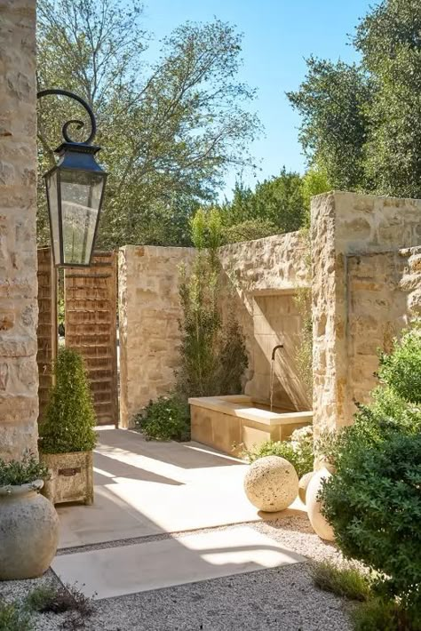 Rustic Stone, Stone Walls, Mediterranean Garden, Mediterranean Homes, Stone Houses, Stone House, Spanish Style, Outdoor Rooms, Outdoor Design