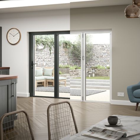 White Bifold Doors, Aluminium Bifold Doors, External Bifold Doors, Long Narrow Kitchen, Crittal Doors, High Tech Design, Narrow Kitchen, External Doors, Door Sets