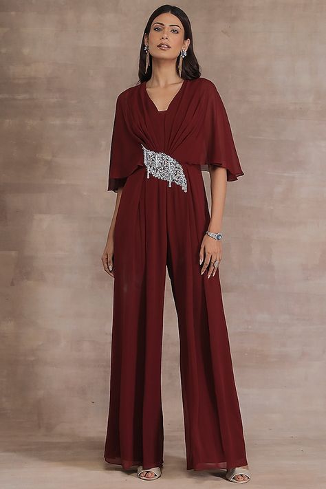 Seema Thukral, Indian Jumpsuit, Suits Design Latest, Maroon Jumpsuits, Wine Colored Dresses, Dresses Traditional, Pleated Jumpsuit, Jumpsuit For Women, Indian Dresses Traditional