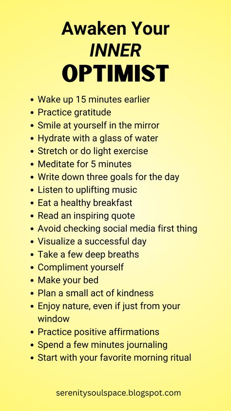 Kickstart your mornings with positivity! 💪🌞 Positive Quotes: Your mind listens to what you feed it, so make sure to fill it with uplifting, happy, and optimistic thoughts! #PositiveMindset #MorningRoutine Optimist Quotes, Better Habits, Light Exercise, Small Acts Of Kindness, Enjoy Nature, Practice Gratitude, Set Goals, Good Habits, Self Improvement Tips