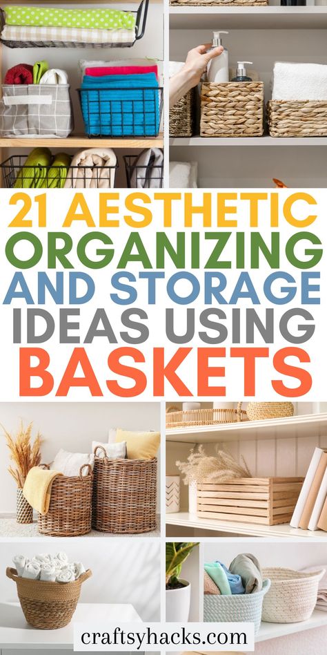 Tired of the clutter? These organization ideas will change your life. Discover clever storage solutions including bedroom, closet space and kitchen ideas to declutter and organize with baskets. We have compiled so many stylish hacks to fit your home aesthetic. Basket Organization Ideas, Bedroom And Bathroom Ideas, Diy Painted Baskets, Dollar Tree Storage Bins, Organizing With Baskets, Organize Home, Dollar Tree Storage, Create Storage, Casual Home Decor