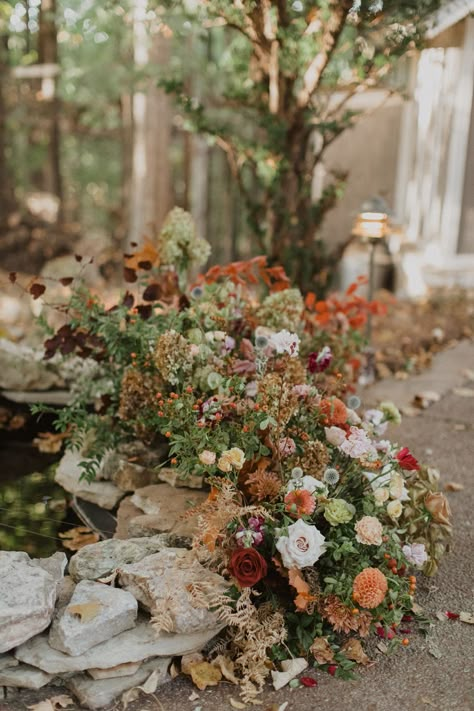 Ground Floral Arch Ceremony, Fall Wedding Styled Shoot, Lavender And Copper Wedding, Fall Garden Wedding Decor, Earth Tone Fall Wedding, Fall Wedding Dusty Rose, Fall Garden Wedding Ideas, Fall Aisle Flowers, Natural Wedding Colors