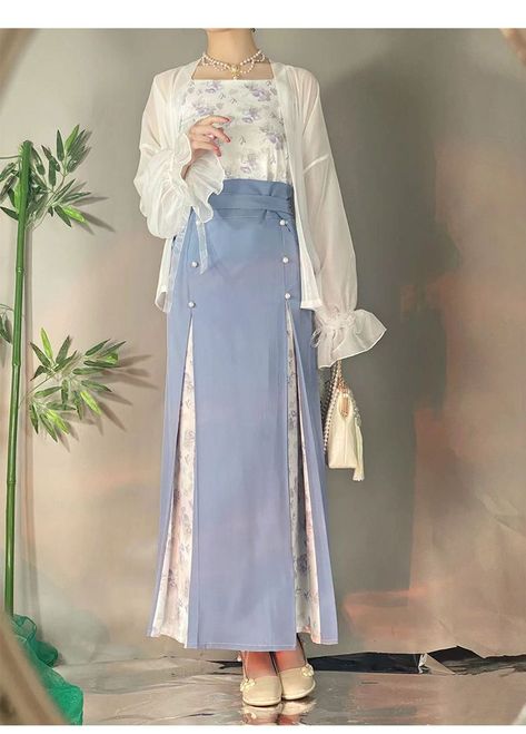 Song Dynasty Sweet Hanfu Dress Three Piece Suit Lace Trumpet Sleeve Jacket Printed Sling Improved Modern Horse Face Skirt Women - AliExpress Modern Dress Designs, Modernized Hanfu, Modern Hanfu Dress, Hanfu Skirt, Hanfu Modern, Long Jacket Dresses, Face Skirt, Gaun Dress, Bridesmaid Dresses Long Lace