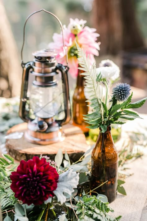 This camping wedding celebrated Kelly and Kelsey's love with DIY details + donuts. Featured on Martha Stewart Weddings, the happy couple hosted their family and friends at Camp Balch for the whole weekend! #campwedding #forestwedding #samesexwedding #twobrides Camp Wedding Centerpieces, Camp Inspired Wedding, Camping Wedding Theme, Outdoorsy Wedding, Campground Wedding, Camping Wedding, Wedding Reception Photos, Colorful Wedding Cakes, Lantern Decor Wedding