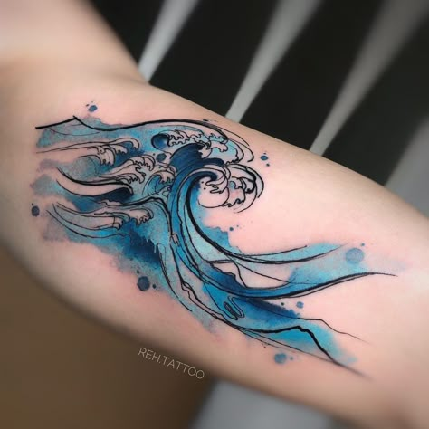 230+ Mesmerizing Wave Tattoos Ideas (2023) - TattoosBoyGirl Watercolor Wave Tattoo, Watercolour Tattoo Men, Rise Tattoo, Wave Tattoo Design, H Tattoo, Wave Tattoo, Watercolor Wave, Water Tattoo, Pisces Tattoos