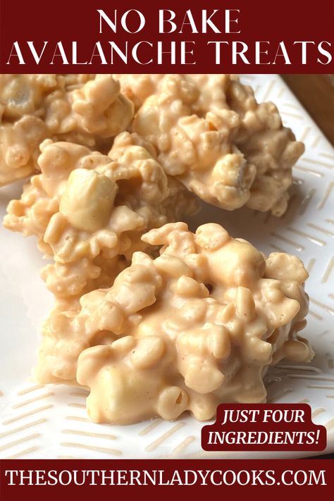 These no bake avalance treats are only four ingredients and so good! Avalanche Cookies, Ice Cream Pudding, The Southern Lady Cooks, Southern Lady Cooks, Christmas Eats, Cereal Treats, Southern Lady, Cookie Time, Bake Dessert