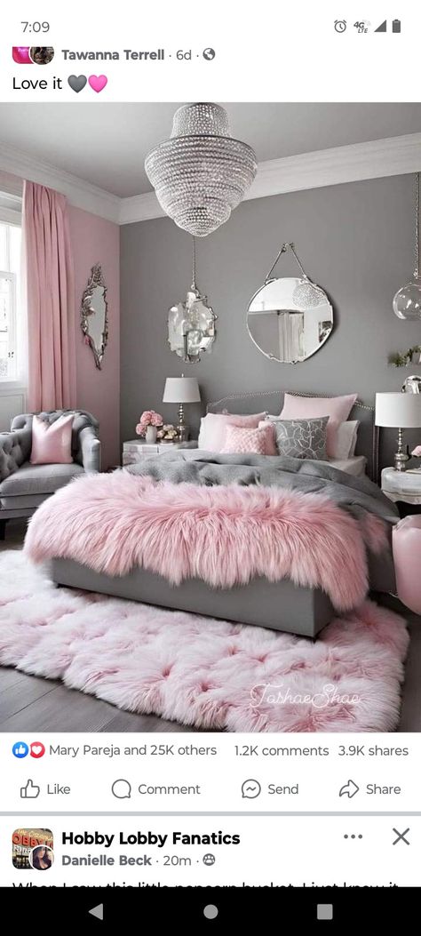 Light Pink And Grey Room Ideas, Girly Bedroom Ideas For Women, Cream And Grey Bedroom, Attic Room Ideas, Pink And Grey Room, Silver Room, Grey Bedroom Decor, Makeover Bedroom, Grey Room