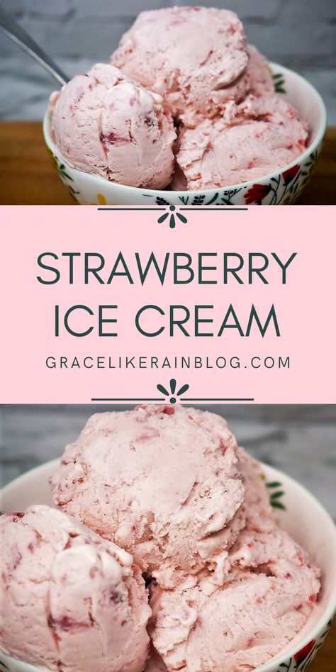 Strawberry Ice Cream is a family favorite homemade ice cream recipe that is full of strawberry flavor. This is another fantastic no-cook homemade ice cream that you can make with either fresh or frozen strawberries. Follow these keys to success for perfect ice cream every time. No-Cook Strawberry Ice Cream | Ice Cream Maker Recipe for Strawberry Ice Cream | Strawberry Ice Cream with sweetened condensed milk | Strawberry Ice Cream recipe with diabetic-friendly substitution | #icecream #strawberry Fresh Strawberry Ice Cream, Homemade Ice Cream Recipes Machine, Homemade Strawberry Ice Cream, Strawberry Ice Cream Recipe, Ice Cream Recipes Machine, Electric Ice Cream Maker, Milk Strawberry, Ice Cream Freezer, Ice Cream Maker Recipes