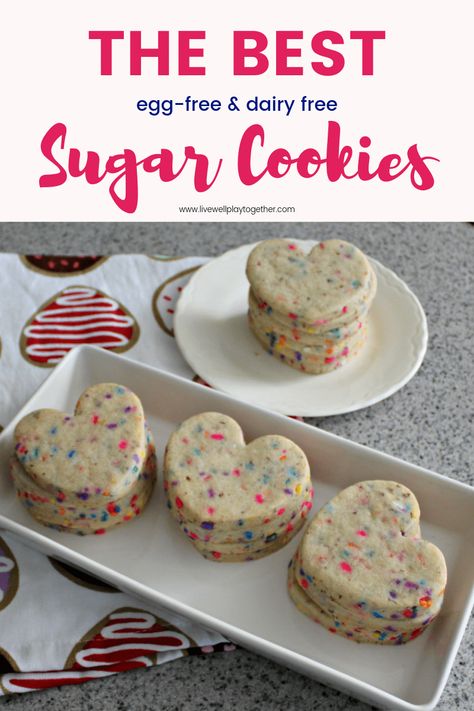 The Best Egg Free Dairy Free Sugar Roll Out Cookie Recipe - Live Well Play Together Dairy Free Kids Meals, Roll Out Cookie Recipe, Dairy Free Kids, Dairy Free Sugar Cookies, Dairy Free Recipes For Kids, Roll Out Sugar Cookies, Egg Free Desserts, Egg Free Cookies, Vegan Sugar Cookies