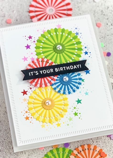 Pinwheel Party with Angelica – The Greetery Blog Pinwheel Party, Pinwheels Party, The Greetery, It's Your Birthday, Card Making Inspiration, Crafty Craft, Card Sketches, Card Layout, Party Card