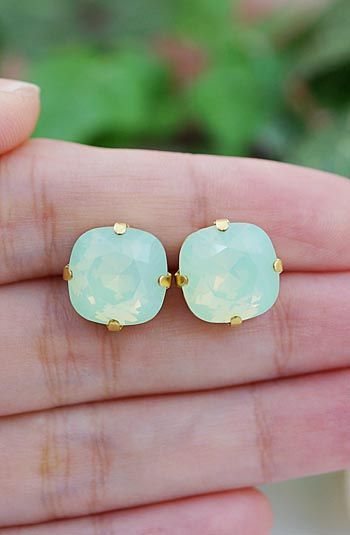 Mint Chrysolite Swarovski Crystal Estate Style Ear Studs from EarringsNation Mint + Gold Weddings Mint Weddings Mint and gold weddings Bridesmaid Gifts Mint Gold Weddings, Gold Weddings, Ear Tops, Mint Earrings, The Bling Ring, Golden Shadow, Mint Gold, Wedding Gifts For Bridesmaids, Ear Stud