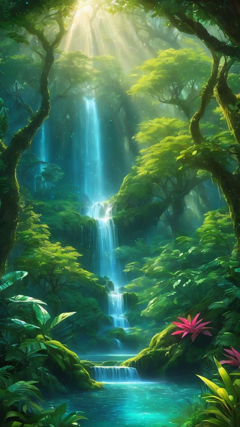 Rain Forest Painting, Fantasy Settings, Enchanting Forest, Tropical Painting, Lead Generation Marketing, Fantasy Background, Colorful Aesthetic, Beautiful Art Pictures, Forest Painting