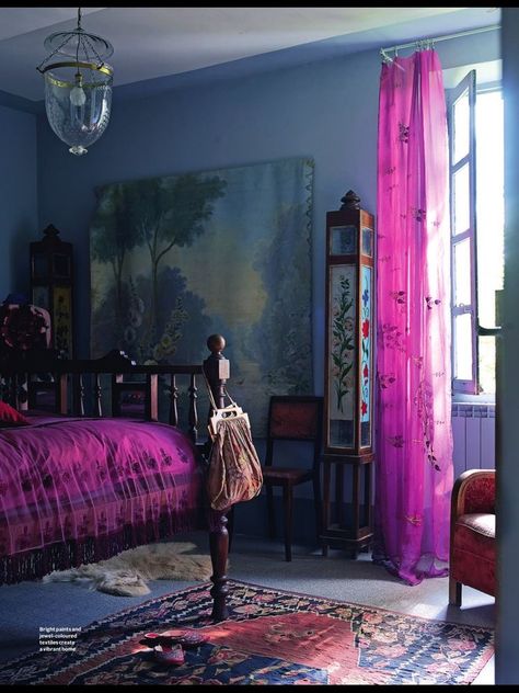 Purple Curtains, Purple Bedrooms, Pink Curtains, Boho Interiors, Bohemian Bedroom Decor, Room Deco, Dark Interiors, Bedroom Boho, Beautiful Bedrooms