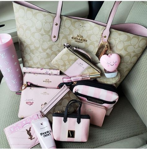 Coach Bag Aesthetic, Luxury Tote Bags, My Style Bags, Pink Lifestyle, Pretty Pink Princess, Purse Essentials, Handbag Essentials, Bag Aesthetic, Girly Bags