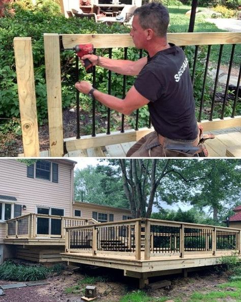 Spindle Railing Ideas, Easy Deck Railing Ideas On A Budget, Deck Baluster Ideas, Deck Rails Diy Simple, Decking Handrail Ideas, Wood Deck Railing Ideas Diy, Deck Railing Ideas Diy Cheap, Easy Deck Railing Ideas, Diy Front Porch Railing Ideas