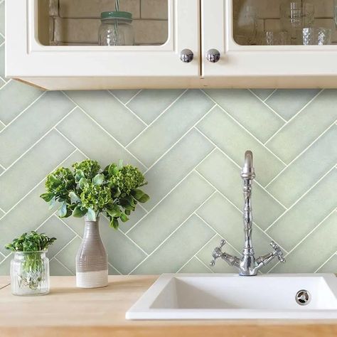 Teal Splashback Kitchen, Colourful Kitchen Splashback, Kitchen Wall Tiles Ideas Modern, Green Kitchen Backsplash, Green Tile Backsplash, Colourful Tiles, Laundry Makeover, Kitchen Splashback Tiles, Green Tile Bathroom