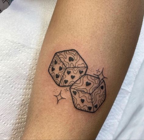 Fuzzy Dice Tattoo, Dice Tattoos, Dice Tattoo, Sparkle Tattoo, Petite Tattoos, Guilty Pleasure, Heart Tattoo, Tatting, Heart Shapes