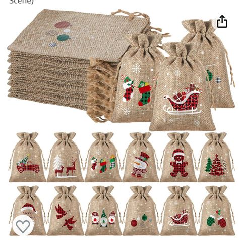 Christmas Drawstring Bags, Linen Gifts, Christmas Fairytale, Gift Bags Christmas, Christmas Burlap, Christmas Candy Bag, Burlap Gift Bags, Small Christmas Gifts, Candy Wrapper