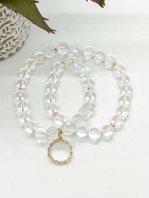 Clear Quartz Crystal (8mm) with GF beaded accents -stretchable 6.5-8 in. with beautiful GF Crystal Charm layered w/clear quartz bracelet  Quartz= (Master Healer) All handmade with LOVE!