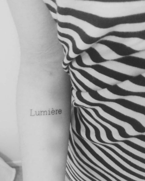 Lumiere Tattoo, French Word Tattoos, Small Forearm Tattoos, Sea Tattoo, Explore Tattoo, Forarm Tattoos, Forearm Sleeve Tattoos, French Word, Temporary Tattoo Designs