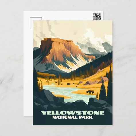 Retro Postcard, Wyoming Mountains, Wpa Posters, Park Art, Travel Inspired, Poster Vintage, Yellowstone National, Yellowstone National Park, Beautiful Places To Visit