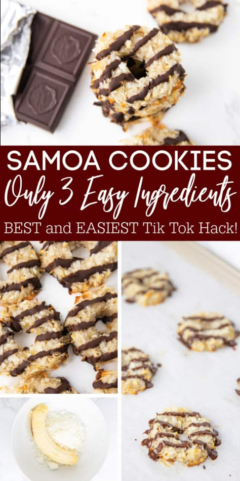 Snacks With Coconut Flakes, Banana Coconut Cookies 3 Ingredient, 3 Ingredient Samoas, Things To Make With Coconut Flakes, 3 Ingredient Samoa Cookies, Vegan Samoa Cookies, Healthy 3 Ingredient Cookies, Healthy Snacks With Coconut Flakes, Quick And Easy Desert 3 Ingredients