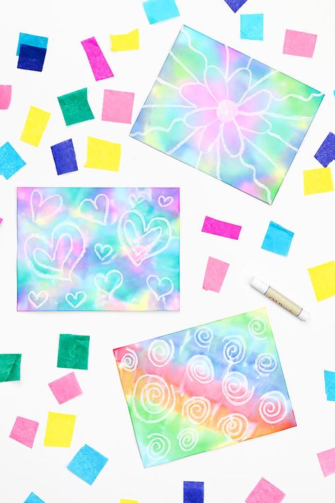 Tissue Paper Painting, Colorful Art Projects, Tissue Paper Art, Art Project For Kids, Tissue Paper Crafts, Therapeutic Art, Project For Kids, Easy Art Projects, Simple Craft