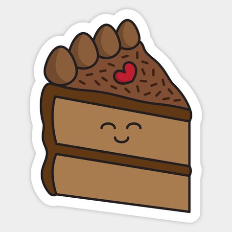 Chocolate Cake Drawing, Cute Cake Sticker, Stiker Cake, Chocolate Sticker, Kawaii Chocolate, Chocolate Drawing, Cake Stickers, Cake Sticker, Baking Logo Design