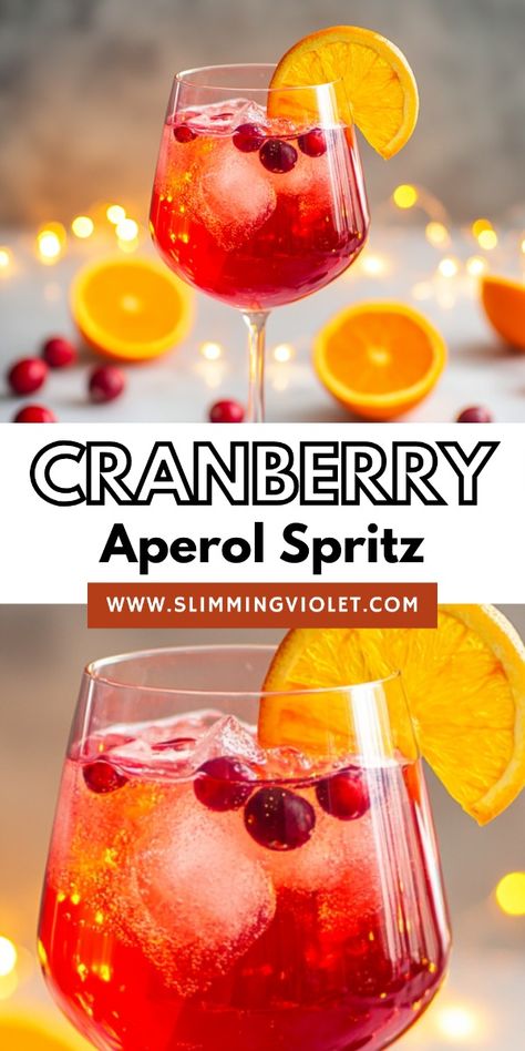 Looking for a sparkling drink to serve at your next party? This cranberry Aperol spritz is light, bubbly, and beautifully festive. Save this pin for a cocktail that’s as gorgeous as it is delicious! Cranberry Orange Aperol Spritz, Aperol Spritz Thanksgiving, Cranberry Aperol Cocktail, Cranberry Aperol Spritz Pitcher, Lemoncello Cranberry Drinks, Aperol Cranberry Cocktail, Cranberry Aperol Spritz Recipe, Aperol Holiday Cocktails, Aperol Spritz Christmas