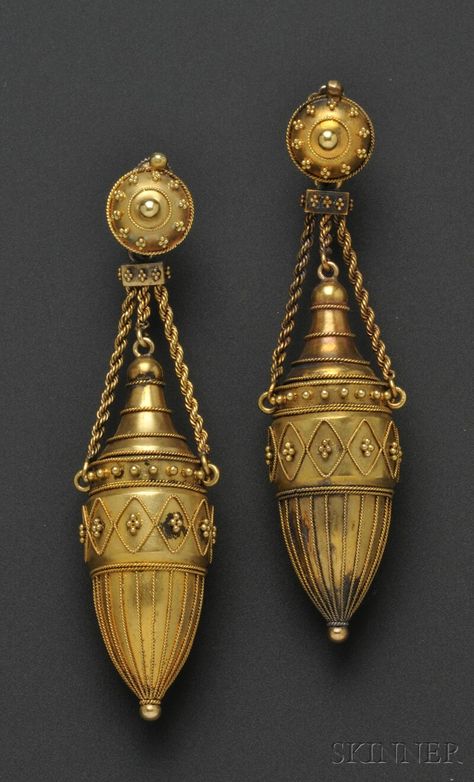 Etruscan Revival Jewelry, Ancient Earrings, Victorian Gold Earrings, Etruscan Jewelry, Ancient Jewels, Ancient Jewellery, Historical Jewellery, Jewelry Sale, Assemblage Jewelry