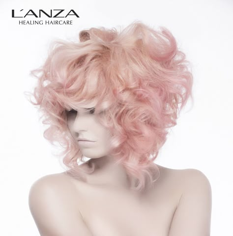 Beauty Is...Free. Cotton candy pink  curly hair for the L'ANZA 2016 Spring/Summer Collection! Pastel Pink Curly Hair, Short Pink Curly Hair, Pink Fluffy Hair, Fluffy Pink Hair, Pink Hair Curly, Candy Hairstyles, Pink Wavy Hair, Pink Hair Character, Candy Pink Hair