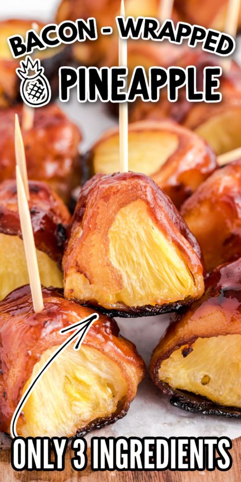 Bacon-Wrapped Pineapple Pineapple Appetizers, Bacon Wrapped Recipes, Bacon Wrapped Pineapple, Pineapple Delight, Pineapple Recipe, Princess Pinky Girl, Pinky Girl, Pineapple Recipes, Bacon Pasta