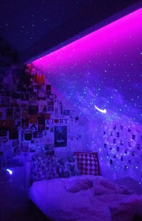 Tik Tok Bedroom, Tiktok Bedroom Ideas, Led Lights Bedroom Aesthetic, Led Aesthetic, Led Lights Bedroom, Vsco Room, Tiktok Room, Led Projector Lights, Vibey Room